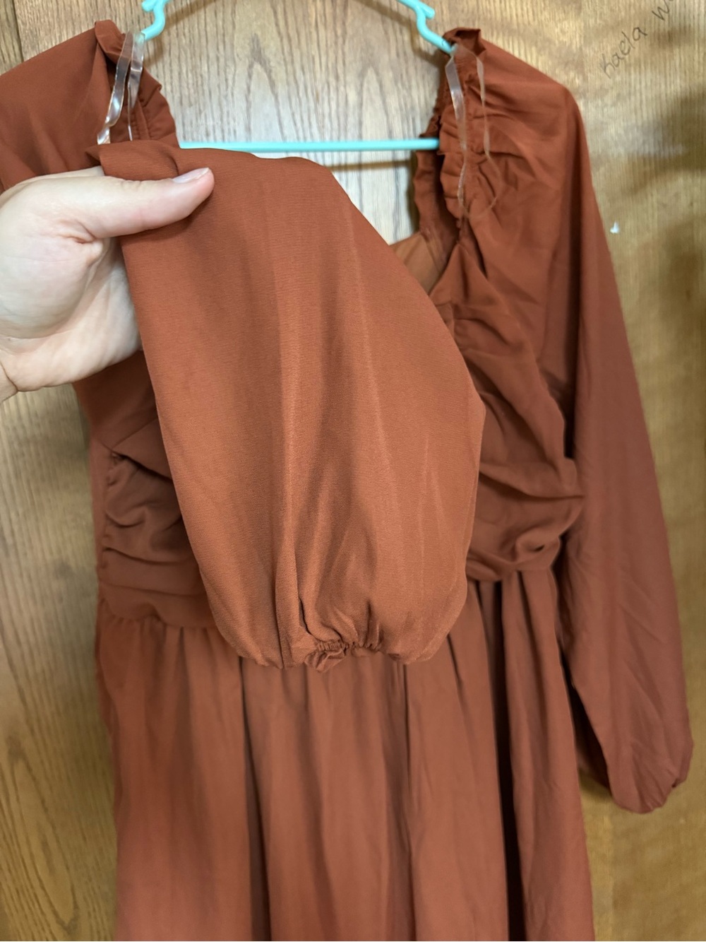 ANDREE BY UNIT Rust Long-Sleeve Ruched Mini Dress - Picture 2 of 5